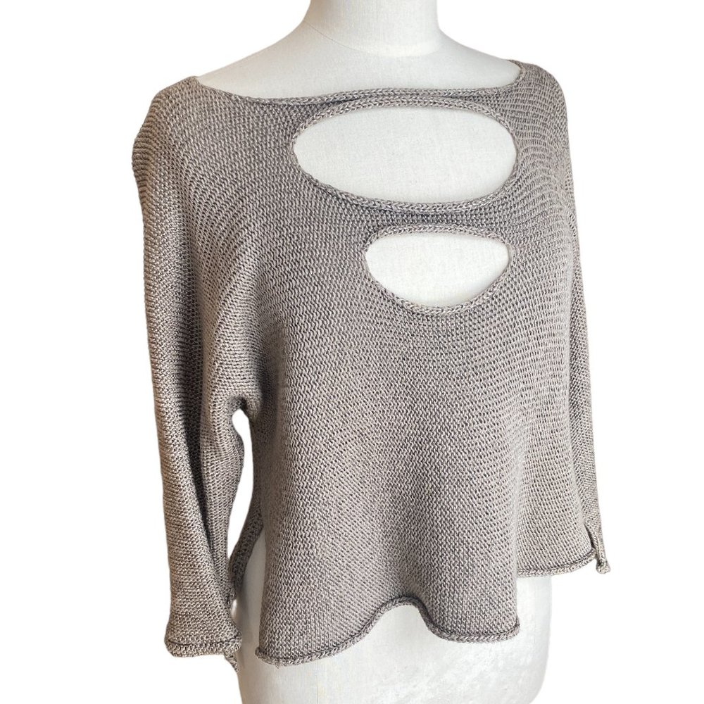 Georgina Estefania Handmade Open Knit Cut Out Sweater Metallic Tan Luxury Y2K-M